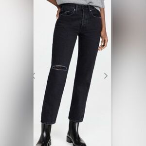 Edwin Black Straight Kali Ankle Straight Leg Distressed Jeans